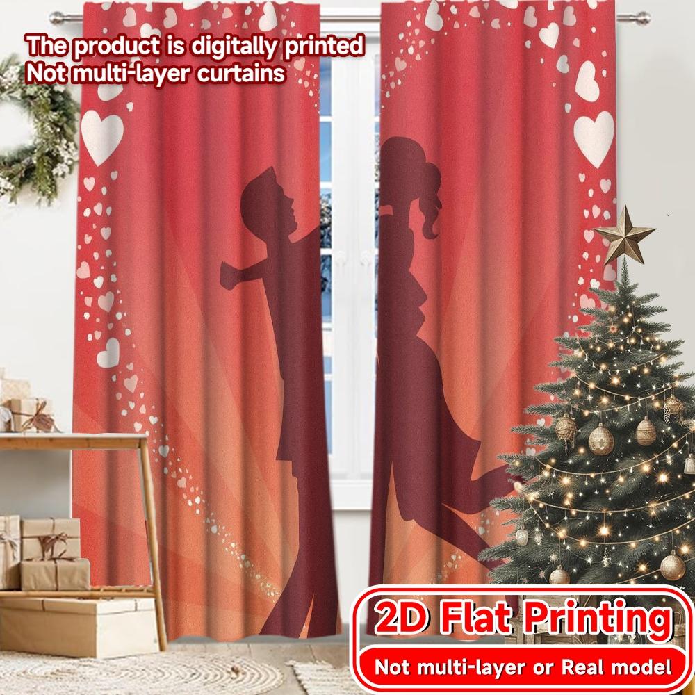

Light Blocking Flat Printing Love Silhouette Popular Print Curtains Yarn Thermal Insulation Functions Curtain Set Of 2 Made Polyester Washable W100*H70(CM)-Grommet top&1PCS