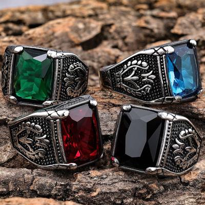 Vintage-Ring mit Tulpen-Set, Edelstein-Ring für Herren, Party-Schmuck, modischer Hip-Hop-Fingerring aus anlaufgeschütztem Stahl und Titan