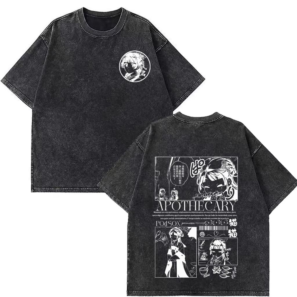 2026 Summer Hot Sale Anime The Apothecary Diaries Print Vintage Washed T-shirt Men Women Vintage Top Hip Hop Streetwear Oversized T-shirt