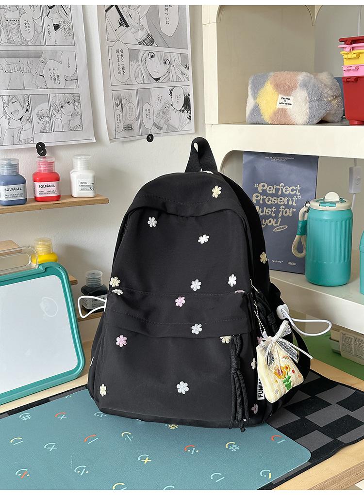 Schoolbag new solid color schoolbag female college student cute embroidery large capacity computer backpack lightweight junior high school schoolbag