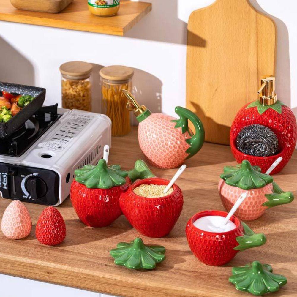 Cartoon Strawberry Seasoning Jar Japanese Style Spice Jar Kawaii Condiment Can  Salt