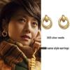 Pure Silver Circle Stud Earrings - Ma Yili's Style, Elegant Floral Design for Autumn/Winter