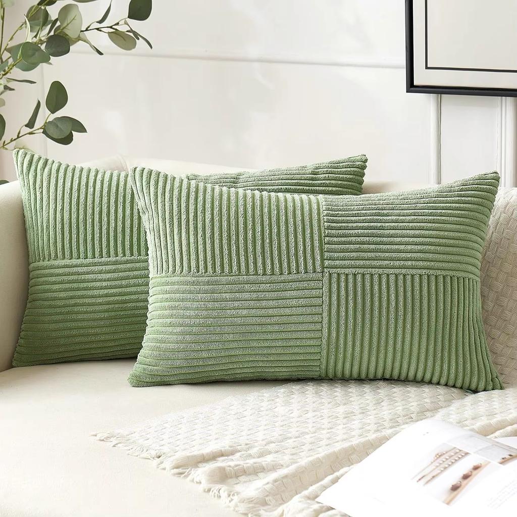 Textured Striped Patchwork Corduroy Throw Pillowcase for Lumbar Pillow Covers 12x20 Inches Cushion Cases Farmhouse Boho Decor