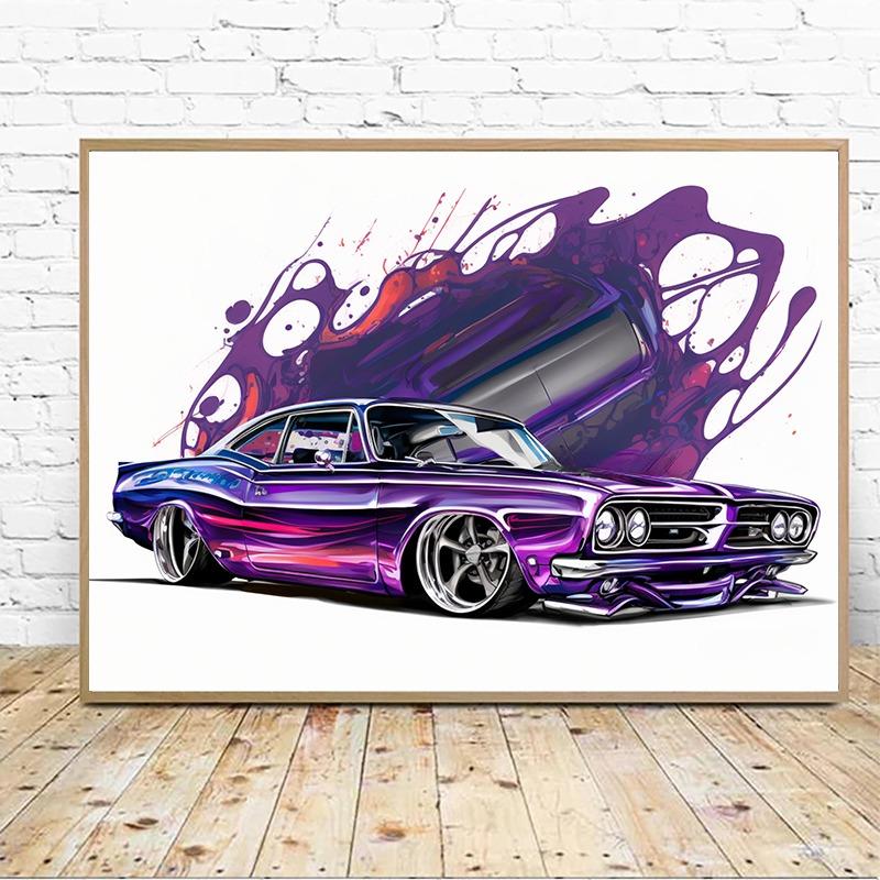 Famous Brand Chevy Vintage Cars Poster Watercolor Canvas Painting Luxurious Wall Art for Man Cave Room Home Decor Car Lover Gift