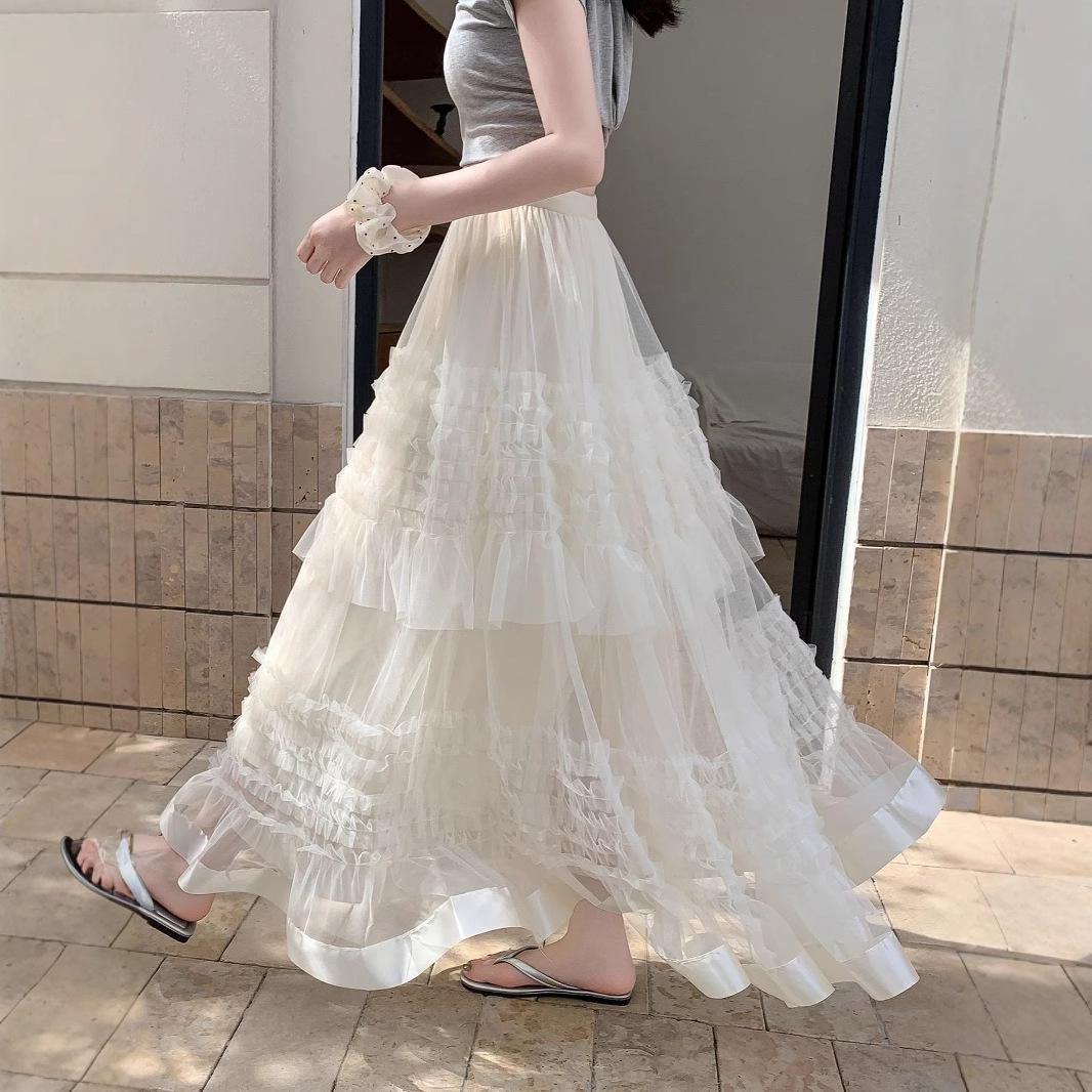 

High Waist A-Line Fairy Skirt: Women s Summer Slimming Long Swing Skirt M