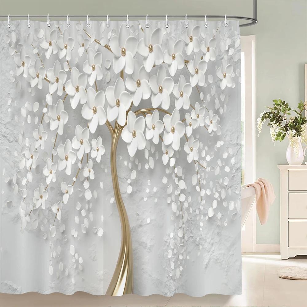 3d Bathroom Curtains European Retro Flower Printing Shower Curtain Home Decoration Waterproof Fabric Bath Screen