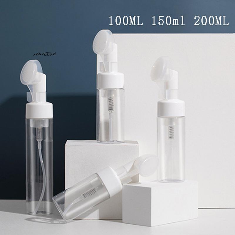 Empty Froth Foaming Pump Bottle 100/150/200ml with Silicone Brush Head Press Type Face Cleaning Foam Bottle for Bath And Beauty