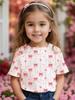 T-shirt Fille Mignon Motif Nœud d'Amour Manches Courtes pour Enfants T-shirts Graphiques Vêtements Y2k Mode Filles Pull Hauts d'Été