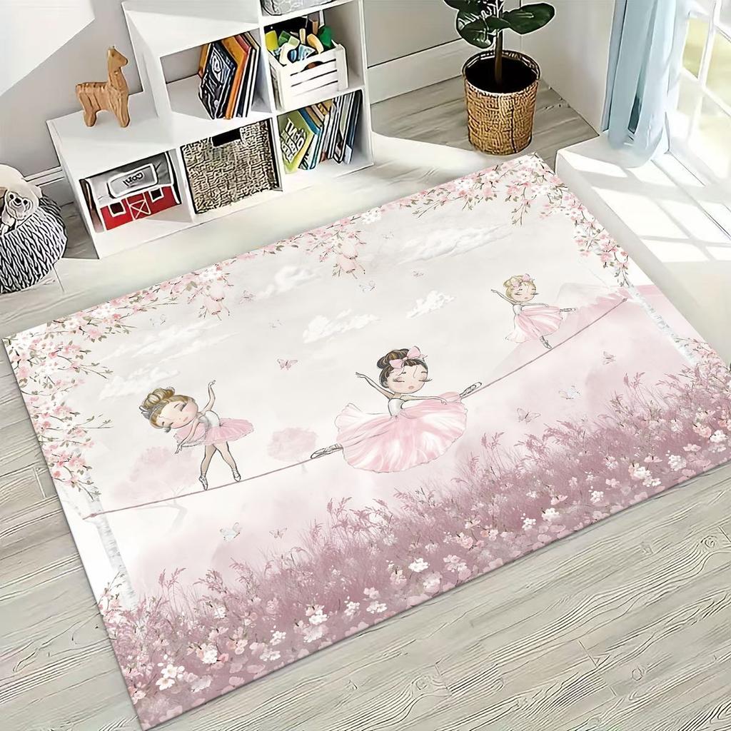 Elegant Ballet Dacing Girl Ballerina Cartoon Rug for Bedroom Living Room Sofa Home Doormat Decor,Large Kids Non-slip Floor Mat
