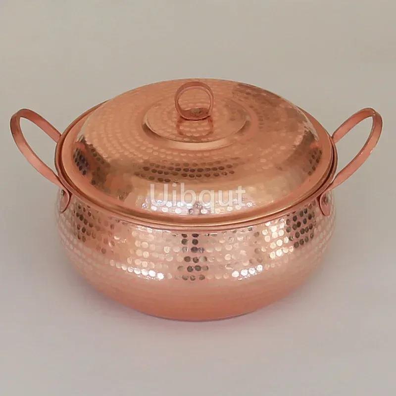 Purple Copper Handmade Pure Casserole with Thick Kitchen Stew Pot with Cover Instant Noodles Hot Pot Large Capacity Soup Pot