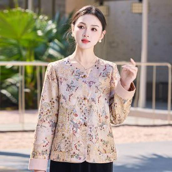 Elegant Spring-Autumn 2026 Chinese-Style Petite Jacket for Middle-Aged Women 3XL
