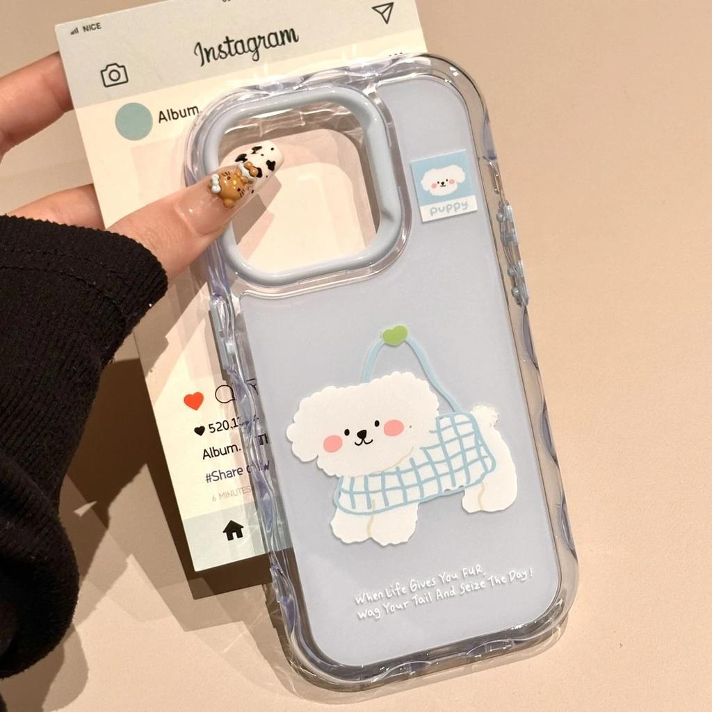 Cute Little White Pendant Suitable for Apple 16 Mobile Phone Case IPhone 15 Protective Case 14 Corrugated Jelly 13 Anti Fall