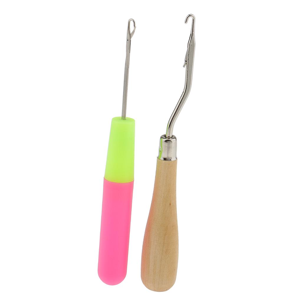 Wooden Bent Latch Hook Tool and Plastic Latch Hook Crochet Needle, Set of 2
