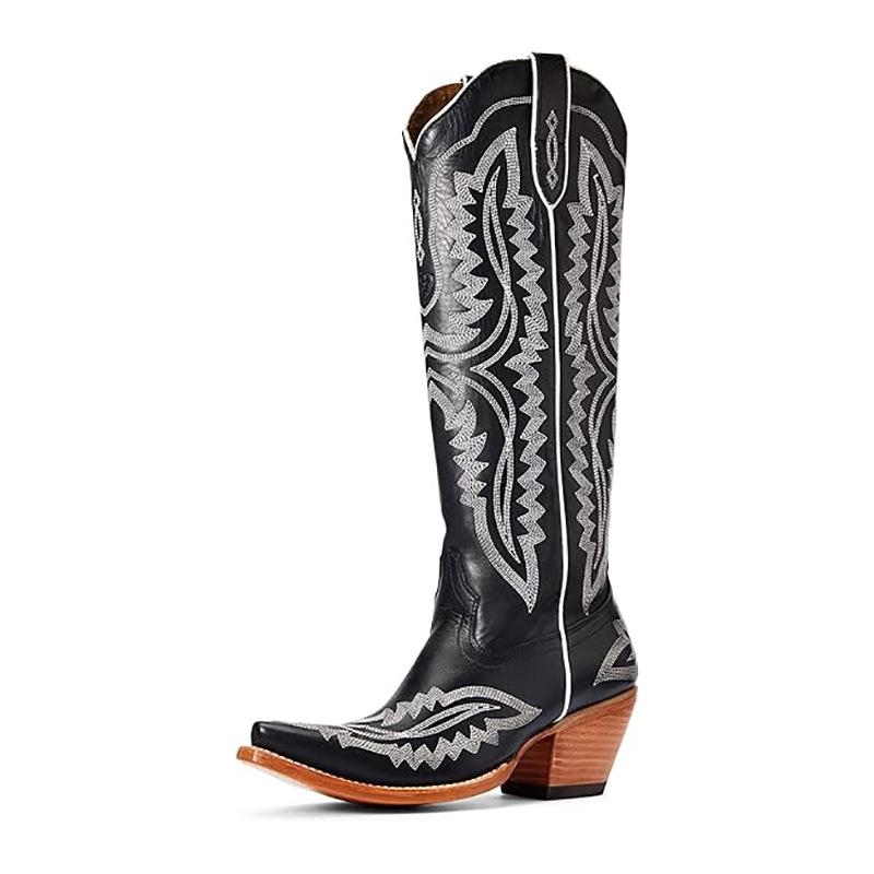 Seller New Retro Car Stitching Thick Heel Western Cowboy Boots Medieval Embroidered Unisex Men's Women's Knight Boots