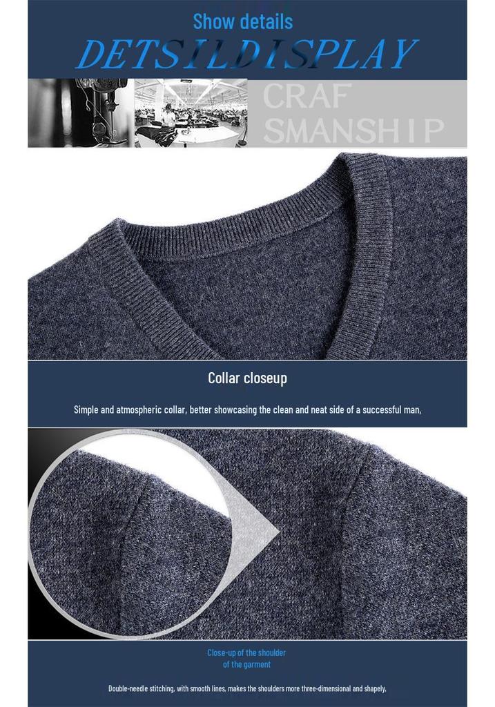 Men's V-Neck Argyle Cashmere Sweater - Thick, Warm Wool for Business or Casual Wear