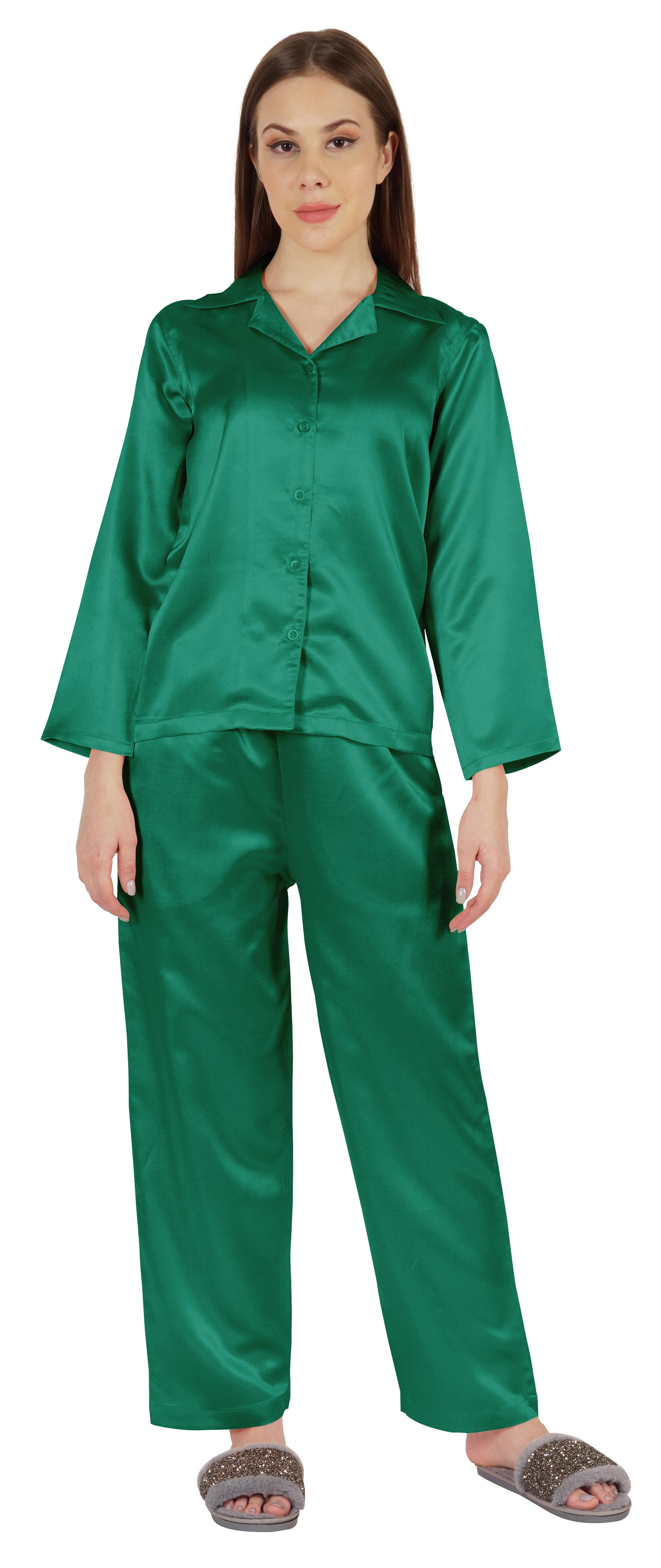 

Moomaya Satin Nightwear Pajama Set For Women s Button Down Sleepwear Pj Set Soft XXL чирок зелений колір