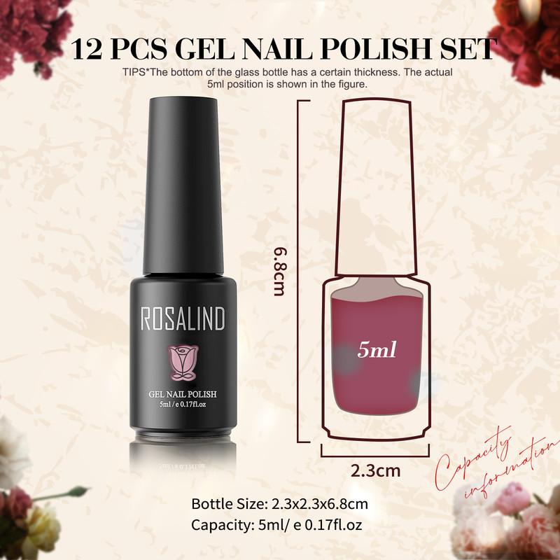 ROSALIND Nail Polish Gel 12 Colors Set Gel Varnishes Set Nail Polishes Hybrid Semi Permanent UV/Led Cure for Nail Art DIY/Salon