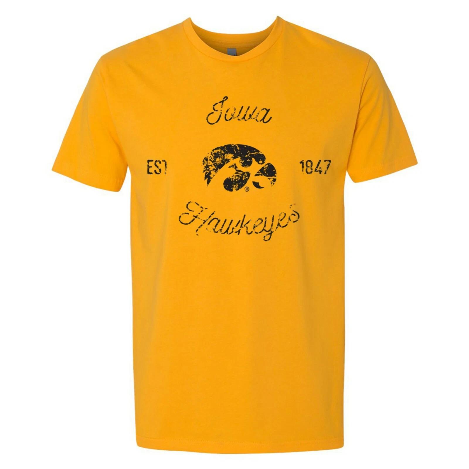 Iowa Hawkeyes Vintage Script Premium Cotton T-Shirt - Gold 2XL