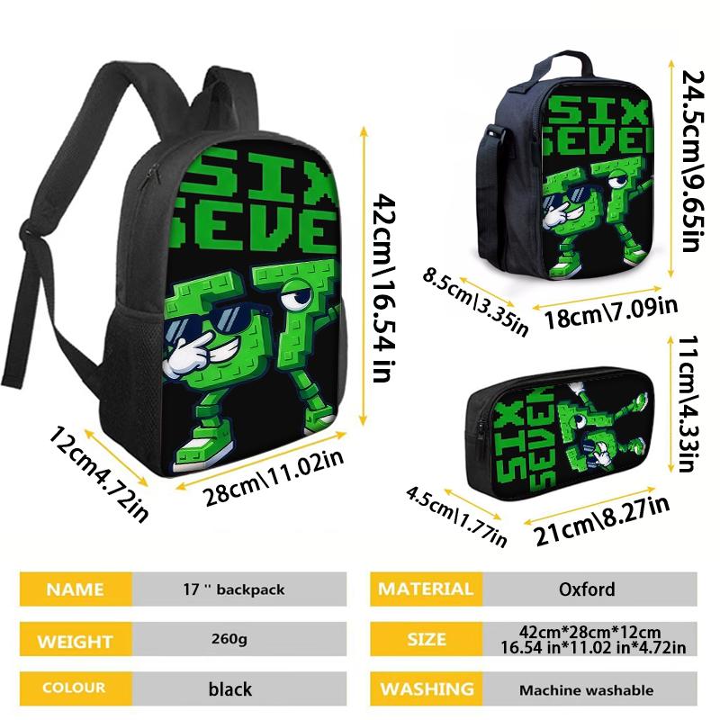 3PCS Numbered 6&7 Pattern Backpack Set | The Perfect Choice for School & Travel