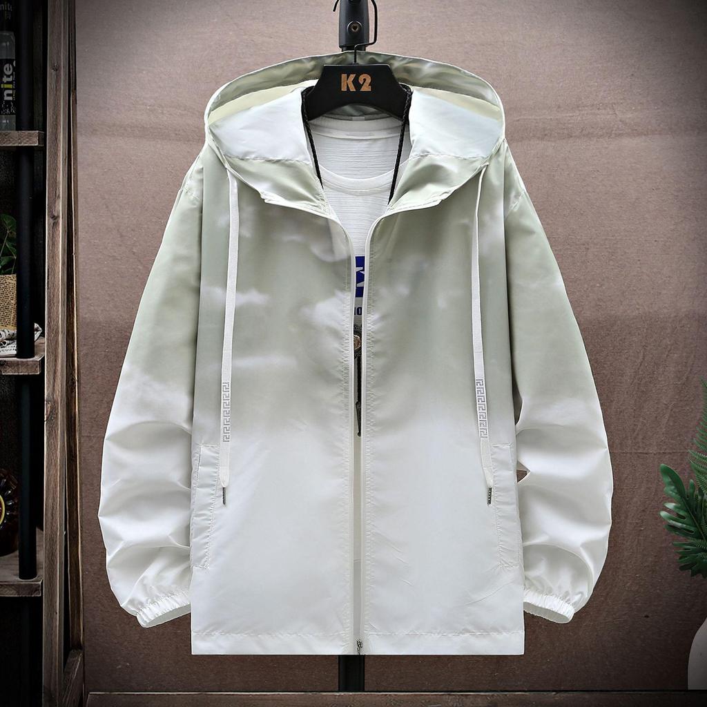 Men's Hooded Ice Silk Cooling Jacket - Chinese Style Print, Lightweight & Breathable Sun Protection