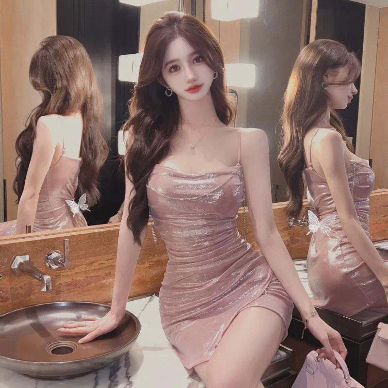 Sexy Irregular Hem Glitter Sling Dress