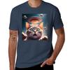 Cute Cat Face Funny Cat Taking A Selfie With Ufo Multicolored Drawing Painting Tshirt Sporty Breathable Short Sleeve Tshirt