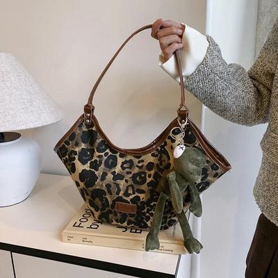Bolsa vintage com estampa de leopardo para mulheres, bolsa de ombro de grande capacidade para trabalho e deslocamento, nova tendência da moda outono