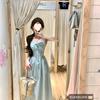 Mint green sexy halter strap suspender dress women's summer seaside vacation waist temperament long skirt
