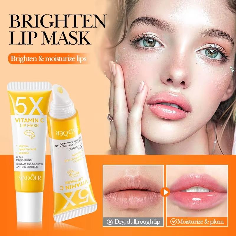 5X Vitamin C Lip Mask - Pink Tender Moisturizing Lip Balm, Hydrating and Brightening Lip for Dry Cracking Lips, Nourishing Lip Care|Vitamin C Lip Mask