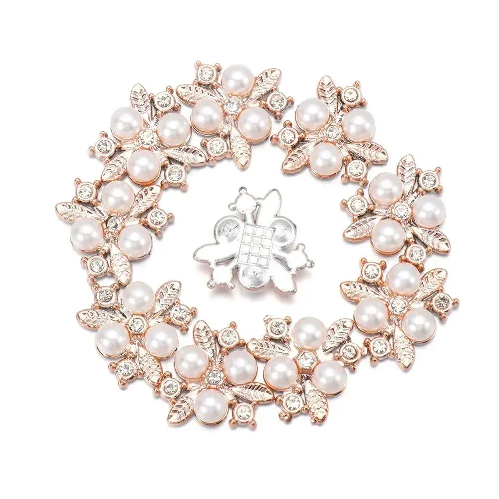 Boutons Strass Fleur 25 mm Bouton Perle Vêtements DIY Alliage Diamant Cryustal Accessoires Noeud Vêtement Décoratif Couture