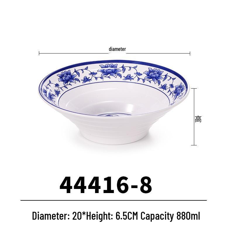Blue & White Melamine Noodle Bowl: Imitation Porcelain Tableware for Ramen, Soup, Wonton, or Beef Noodles in Noodle Shops