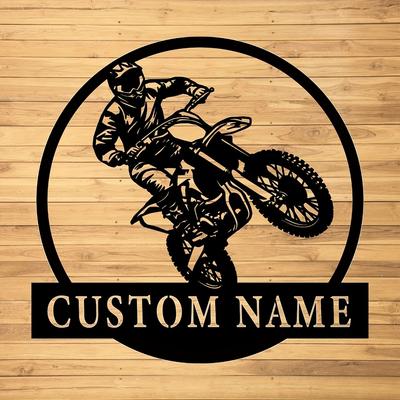 Individuelles Metall-Offroad-Motorrad-Wandschild, Personalisierter Name, Moderner Stil, Lichtbeständig Wasserdicht
