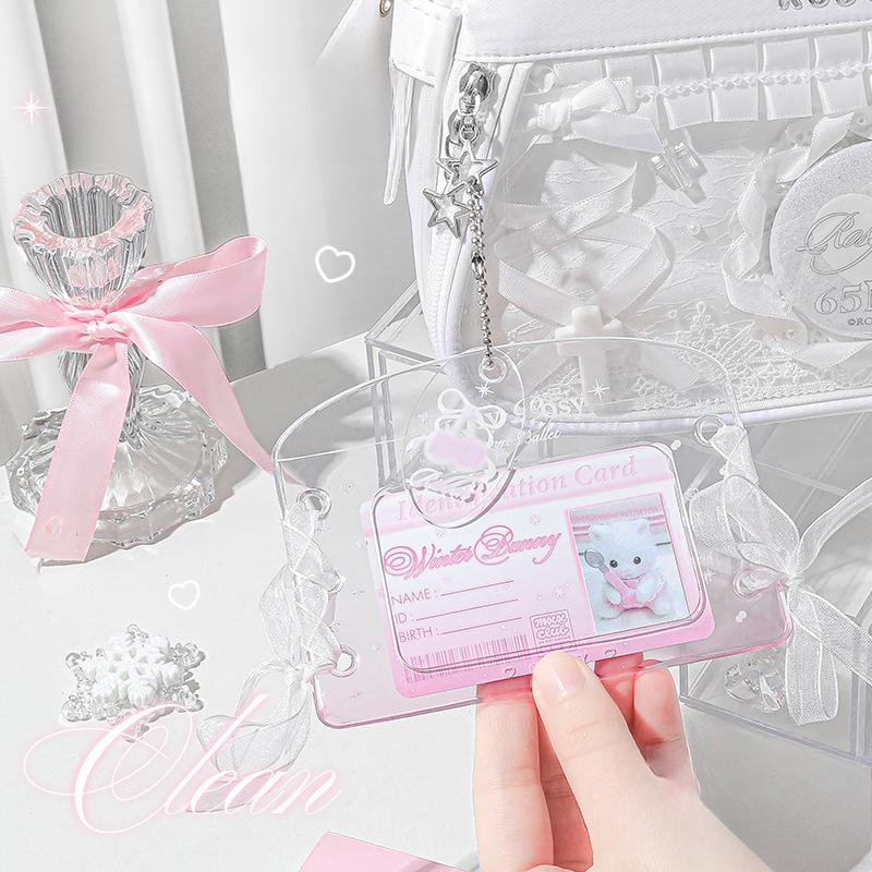 Ballet Series Transparent PVC Card Holder with Ribbon 3 Inch Kpop Photocard Frame Lovely Photocard Sleeves for Girl Bag Pendant