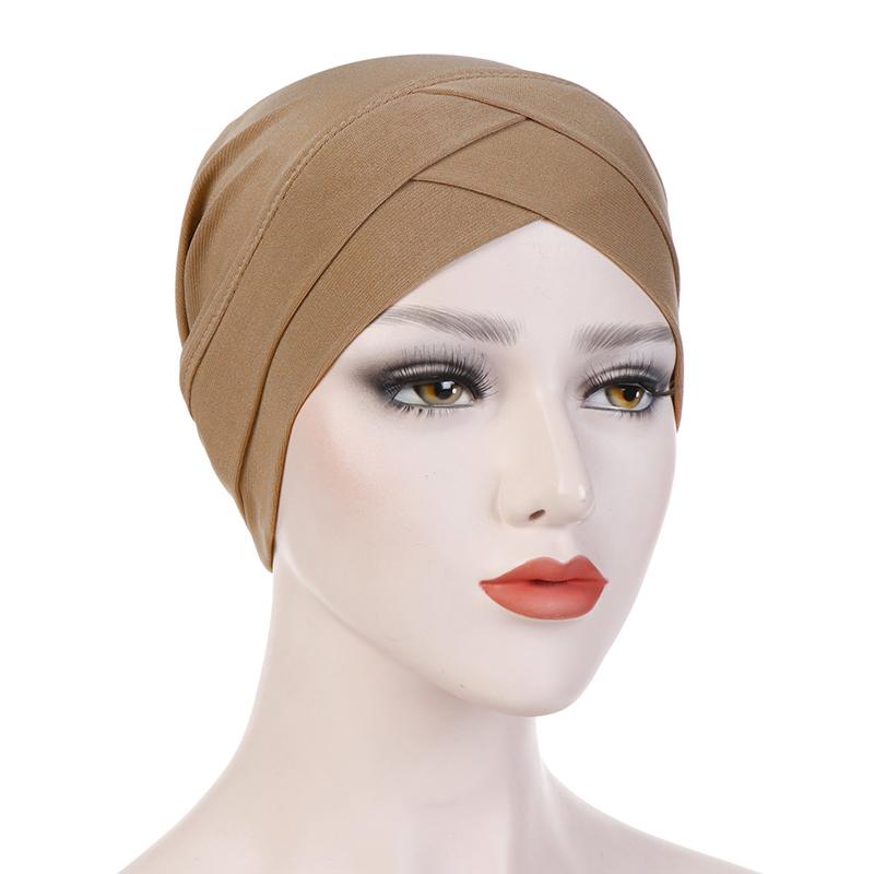 1Pc Hijab Breathable Solid Color Female Head Wrap Cross Forehead Polyester Headwrap Women's Turban