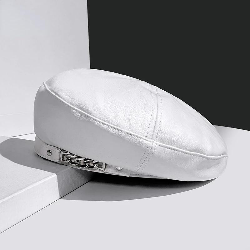 2025 New Women Pu Leather Winter Hat Chain Barette Hat Painter Berets Caps for Ladies Girls Hats Trendy Hat Elegant Beret