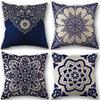 Rich Floral Pillow Covers Navy Blue White Chinoiserie Durable Bohemian Decor For Living Room, Bedroom Cushion Cases