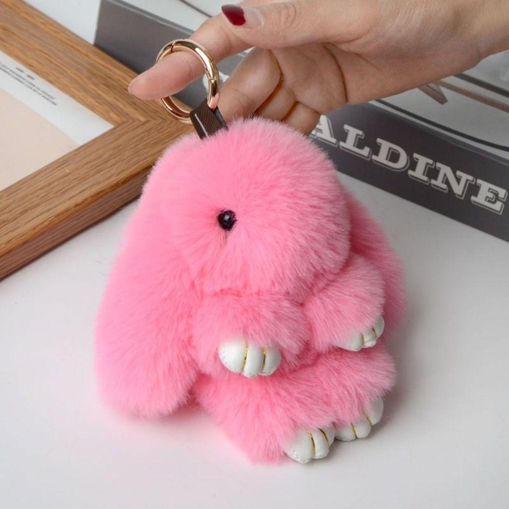 Fluffy Pluff Bunny Keychain Fashion Rabbit Fur Keychain Bag Pendant Play Dead Rabbit Doll  Women