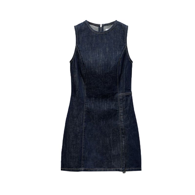 Spring and Summer New Arrival Women's Clothing Fashion Style Waist-Tight Slim Looking Sleeveless Slit Hemline At Hem Denim Dress 3643080