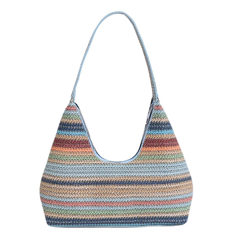 

Straw large-capacity bag women s summer new high-end fashion commuter tote bag versatile shoulder bag синій