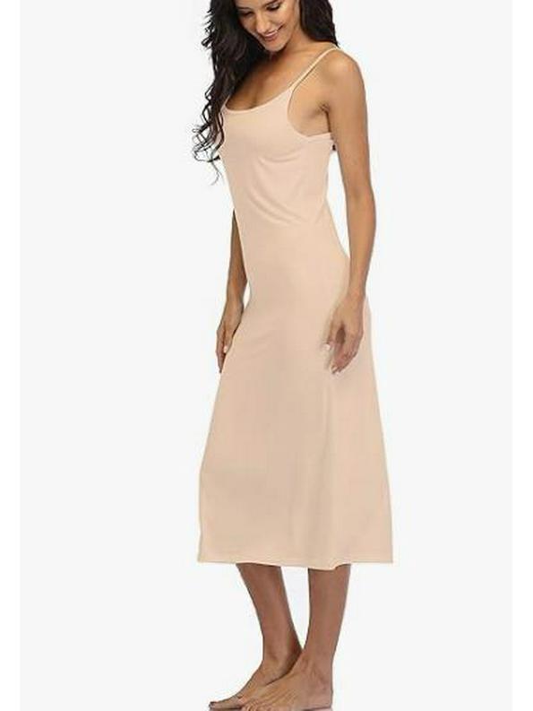 European and American Long Camisole Dress with Adjustable Straps – Soft, Round Neck Nightgown