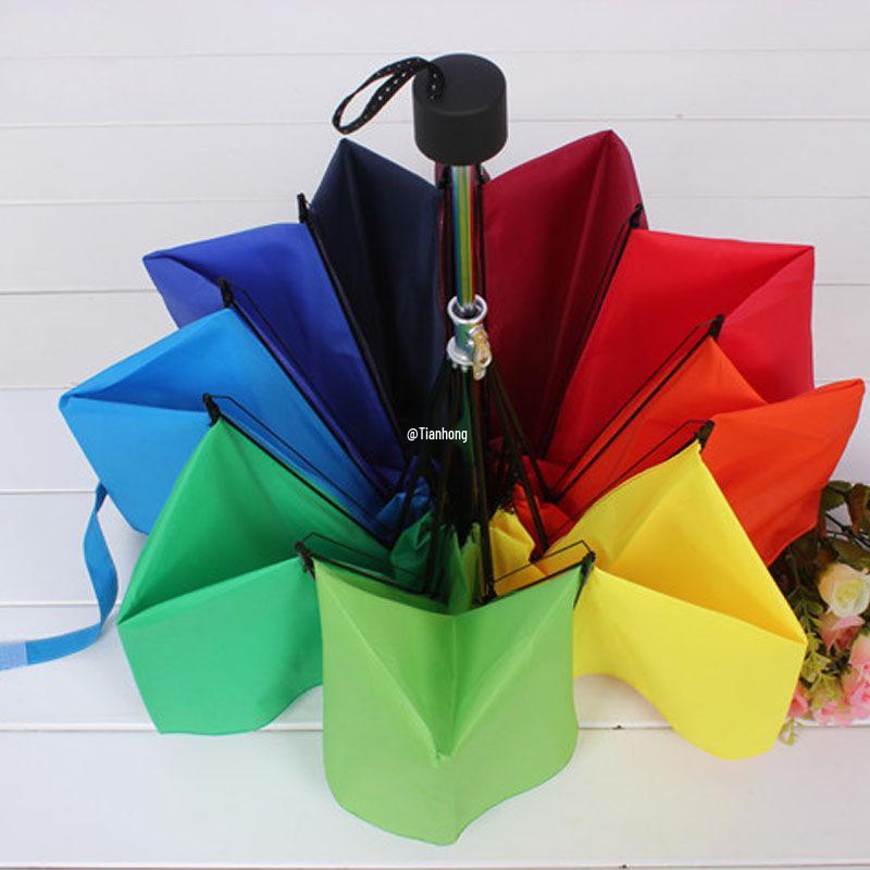 Free Shipping Rainbow Umbrella: 16 Ribs, 8 Double Ribs, Water-Repellent, Sun & Rain Protection, Creative Design