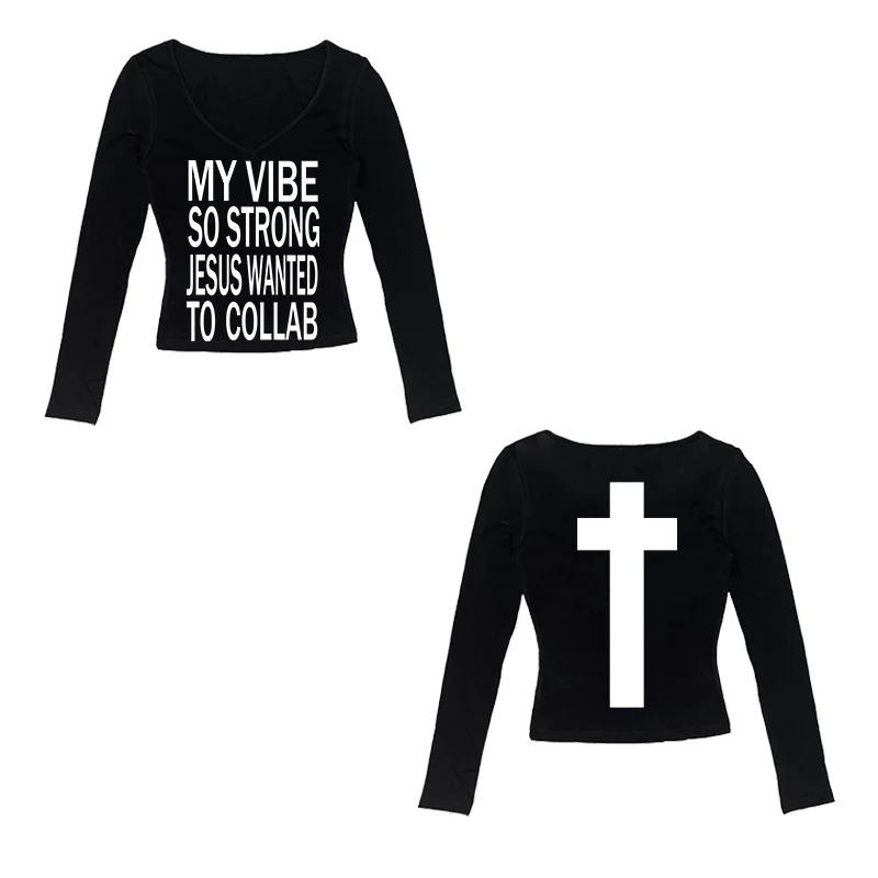 

Vintage Harajuku Gothic Hip Hop Emo Girl Casual Long Sleeve Tee Sexy Slim Chic Print Crop Top Grunge Punk Women s Y2K Streetwear S бездна