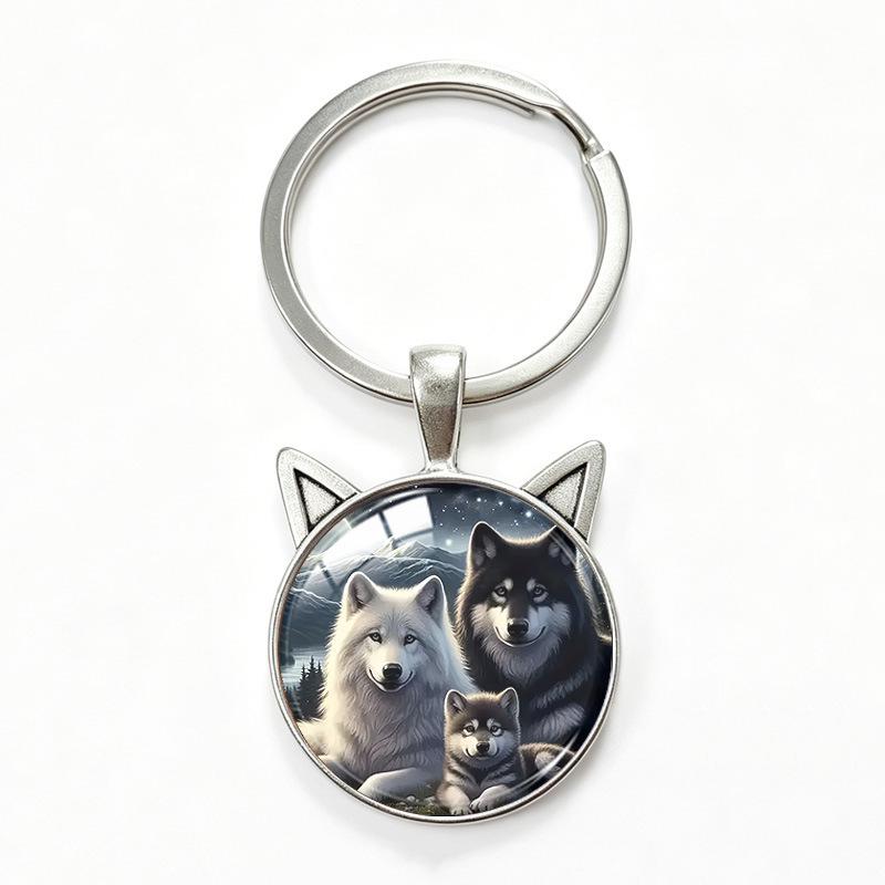 Lone Wolf Cat Ear Time Gem Keychain - Retro Style Unisex Alloy Keyring