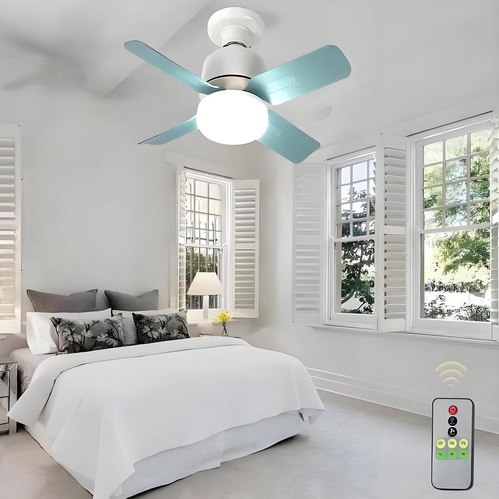 LED Light Bulbs Ceiling Fan With Light E27 Socket Remote Control Dimmable Wireless Fans Lighting For Bedroom Garage Kitchen