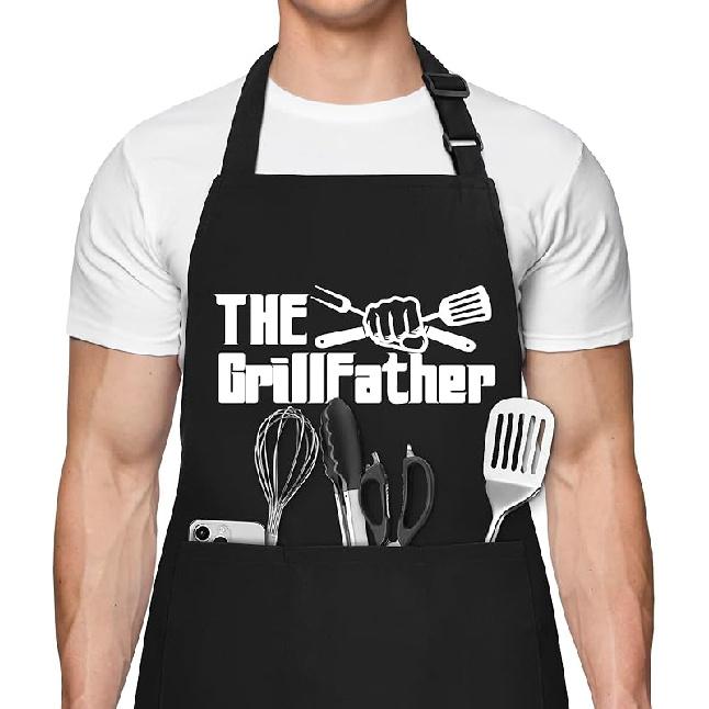 Funny Aprons for Men, Mr. Good Lookin’ Is Cookin’ Chef Apron with 3 Pockets, Adjustable Neck Strap and Long Waist Ties, Perfect for Kitchen