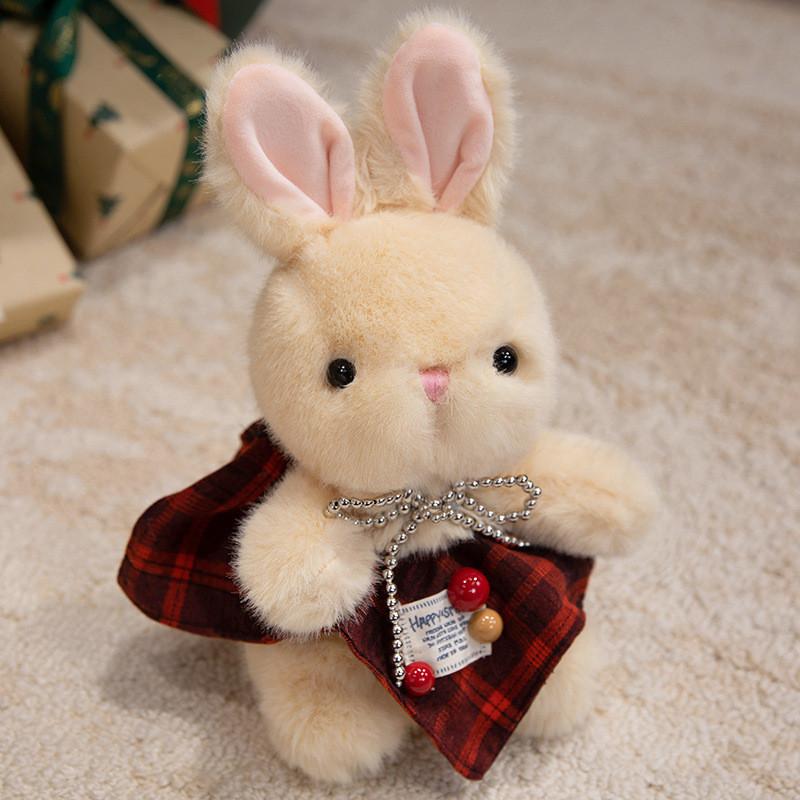 Cute Sitting Posture Rabbit Sweater Lace Skirt Simulated Pearl Decor Plush Doll For Girls Birthday Gift Collection