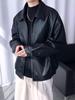 Men's Trendy PU Leather Motorcycle Jacket - Autumn/Winter Casual Korean Style with Lapel and Long Sleeves