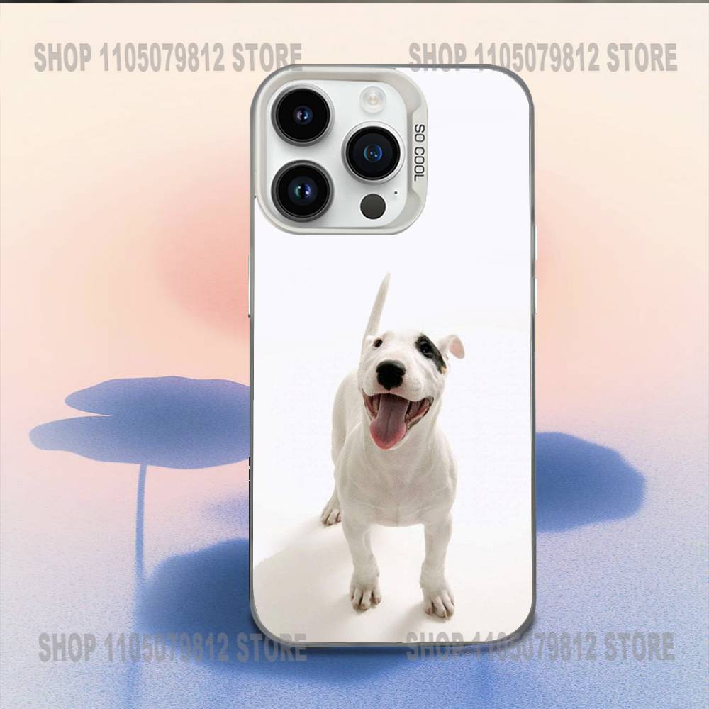 Funny Bull Terrier Dog Phone Case For iPhone 16,15,14,13,12,11,Mini,Pro,E,MAX White Candy Matte Shockproof Cover