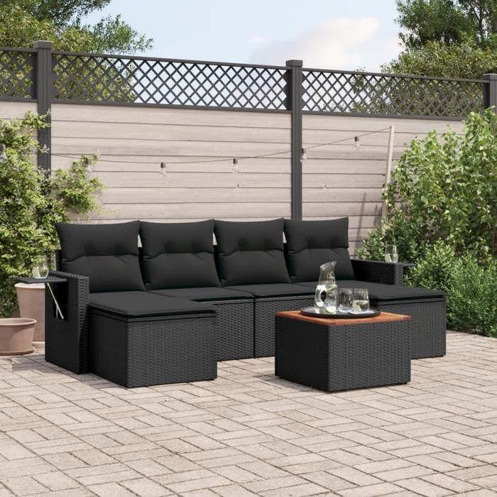 VidaXL Salon de Jardin avec Coussins 7 pcs, Canapés de Terrasse, Ensemble de Meubles de Patio, Mobilier d'Extérieur, Noir 3224683