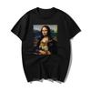 Funny Da Vinci Mona Lisa Holding A Dog Print T-Shirt Men Retro Classic Summer Cotton Clothing Tshirts Harajuku Streetwear - M...